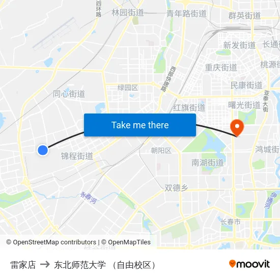雷家店 to 东北师范大学 （自由校区） map