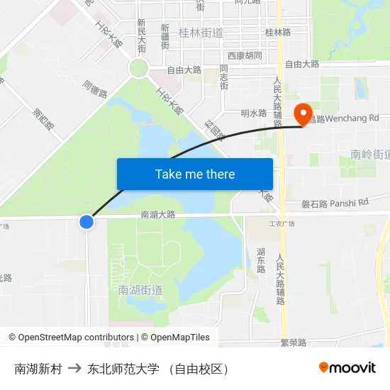 南湖新村 to 东北师范大学 （自由校区） map
