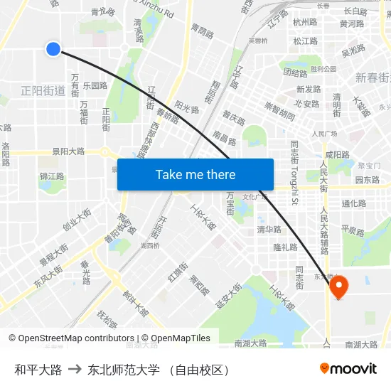 和平大路 to 东北师范大学 （自由校区） map