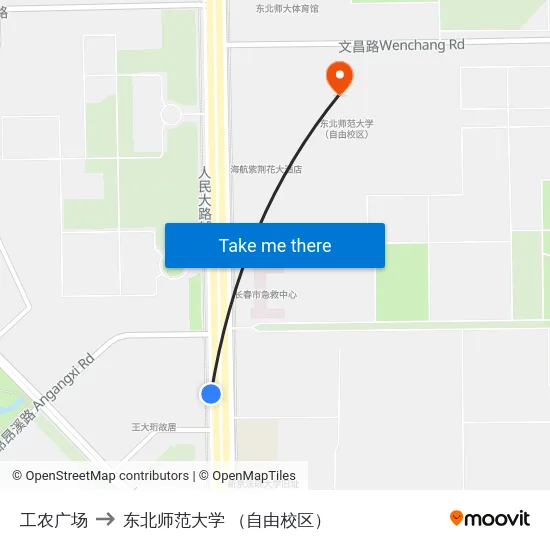 工农广场 to 东北师范大学 （自由校区） map