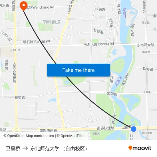 卫星桥 to 东北师范大学 （自由校区） map
