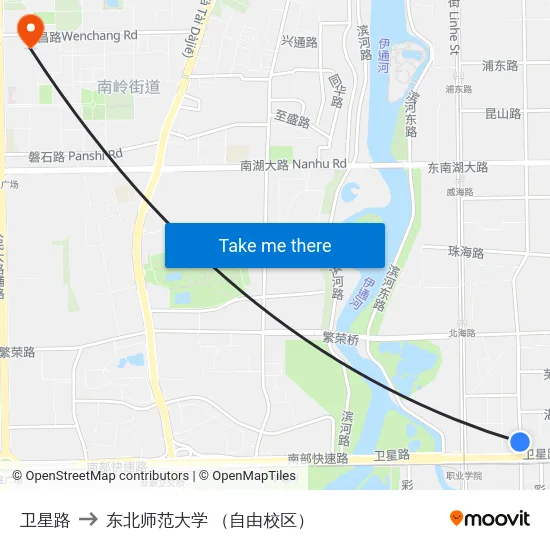卫星路 to 东北师范大学 （自由校区） map