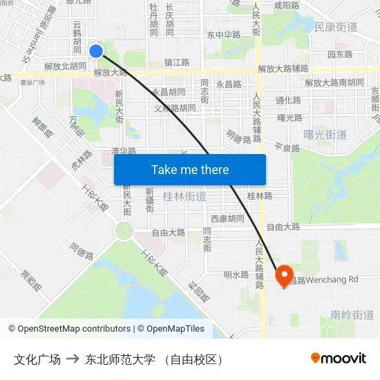 文化广场 to 东北师范大学 （自由校区） map