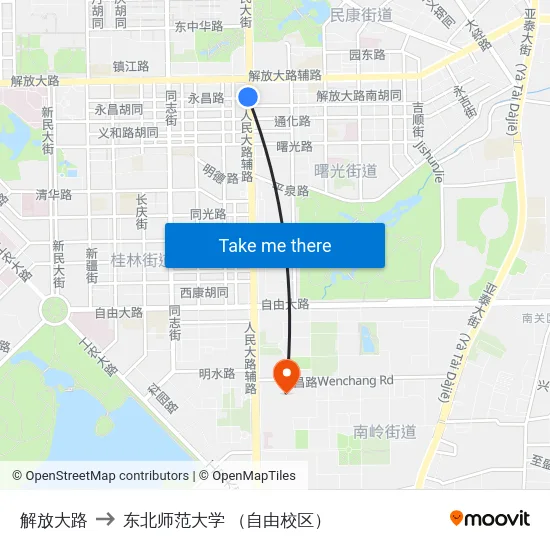 解放大路 to 东北师范大学 （自由校区） map