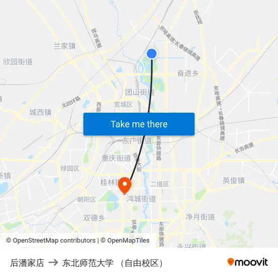 后潘家店 to 东北师范大学 （自由校区） map
