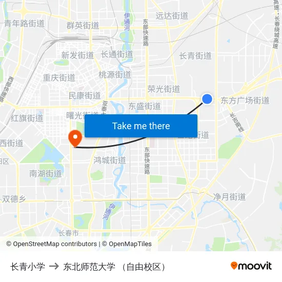 长青小学 to 东北师范大学 （自由校区） map