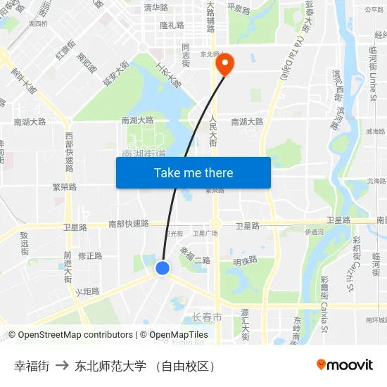 幸福街 to 东北师范大学 （自由校区） map