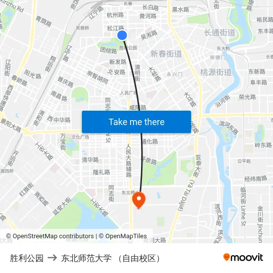 胜利公园 to 东北师范大学 （自由校区） map