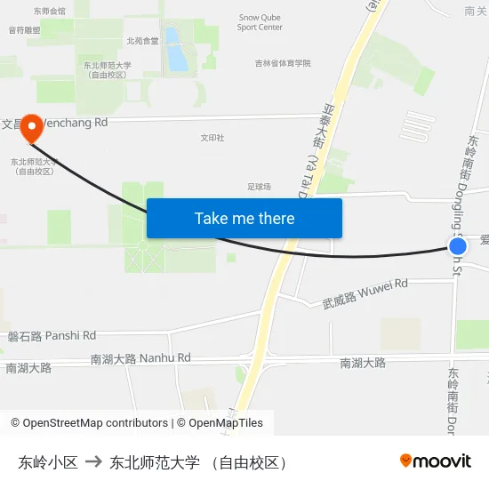 东岭小区 to 东北师范大学 （自由校区） map