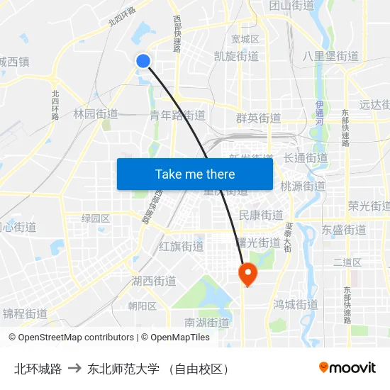 北环城路 to 东北师范大学 （自由校区） map