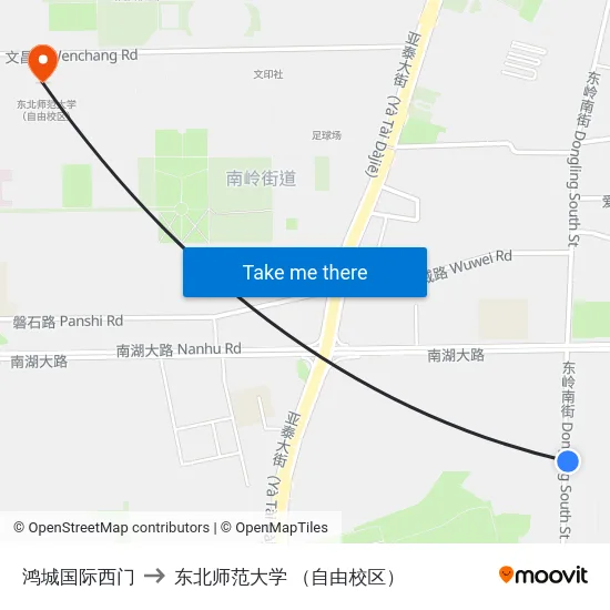 鸿城国际西门 to 东北师范大学 （自由校区） map