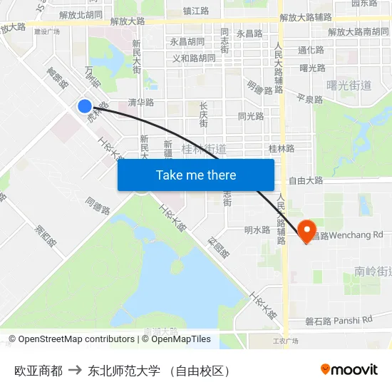 欧亚商都 to 东北师范大学 （自由校区） map
