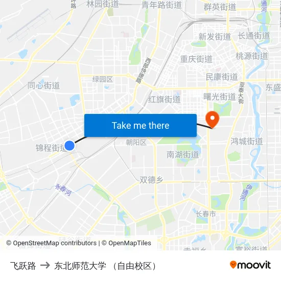 飞跃路 to 东北师范大学 （自由校区） map
