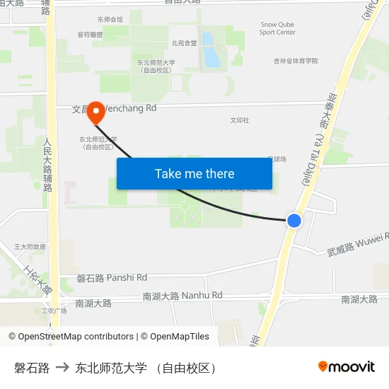 磐石路 to 东北师范大学 （自由校区） map