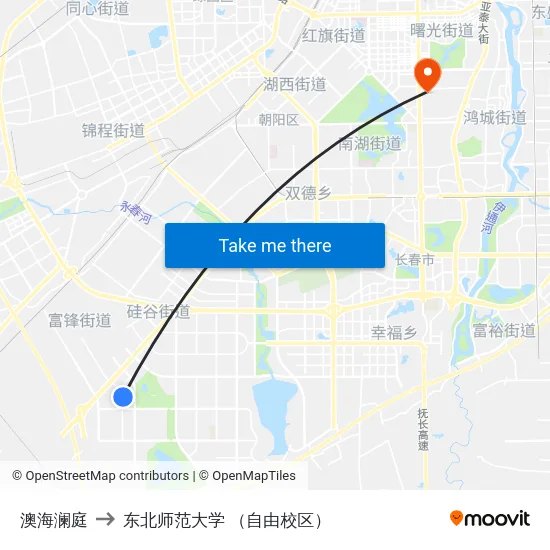 澳海澜庭 to 东北师范大学 （自由校区） map