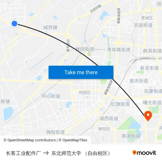 长客工业配件厂 to 东北师范大学 （自由校区） map