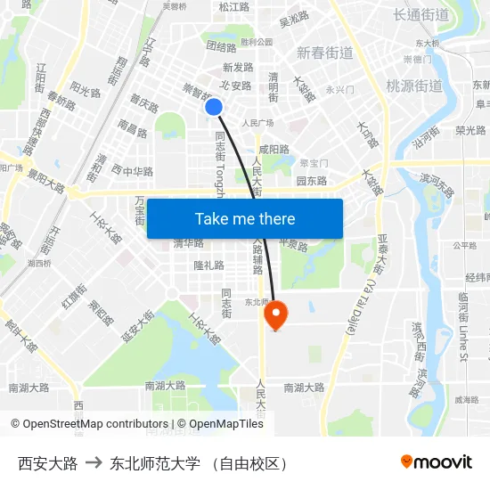 西安大路 to 东北师范大学 （自由校区） map