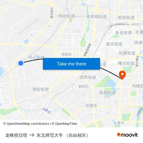 龙峰殡仪馆 to 东北师范大学 （自由校区） map