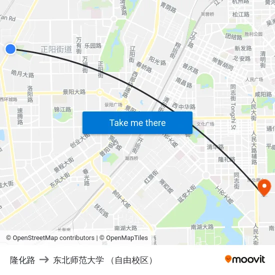 隆化路 to 东北师范大学 （自由校区） map