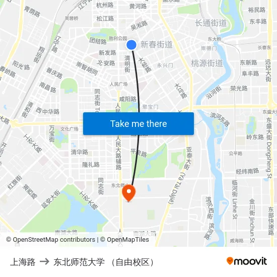 上海路 to 东北师范大学 （自由校区） map
