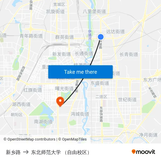 新乡路 to 东北师范大学 （自由校区） map