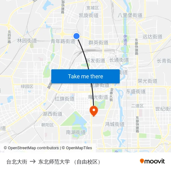 台北大街 to 东北师范大学 （自由校区） map