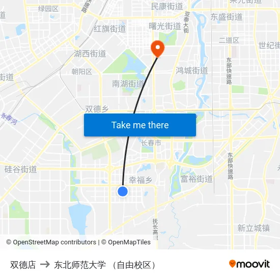 双德店 to 东北师范大学 （自由校区） map