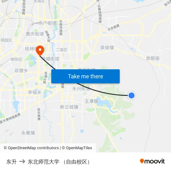 东升 to 东北师范大学 （自由校区） map