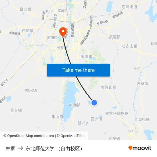 林家 to 东北师范大学 （自由校区） map