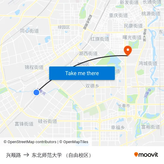 兴顺路 to 东北师范大学 （自由校区） map