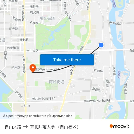 自由大路 to 东北师范大学 （自由校区） map