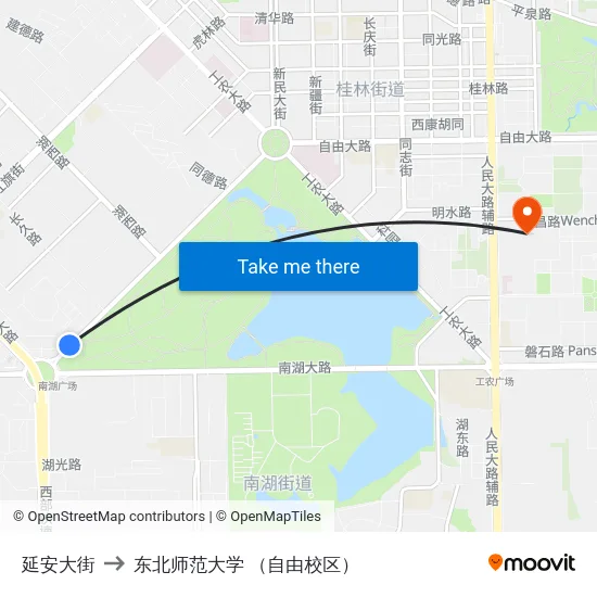 延安大街 to 东北师范大学 （自由校区） map