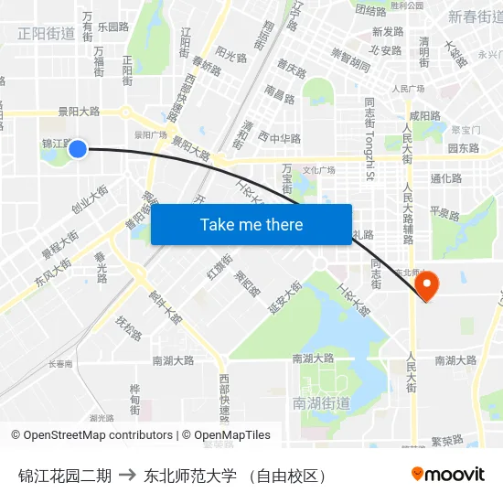 锦江花园二期 to 东北师范大学 （自由校区） map
