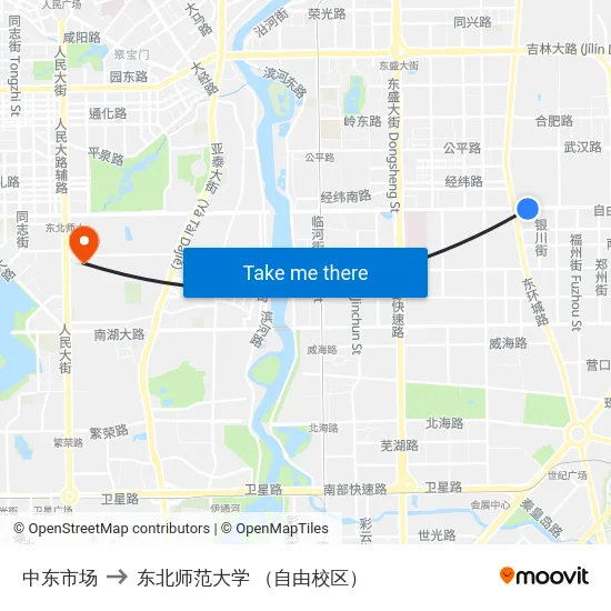 中东市场 to 东北师范大学 （自由校区） map