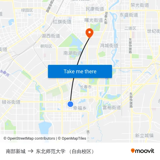 南部新城 to 东北师范大学 （自由校区） map