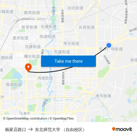 杨家店路口 to 东北师范大学 （自由校区） map