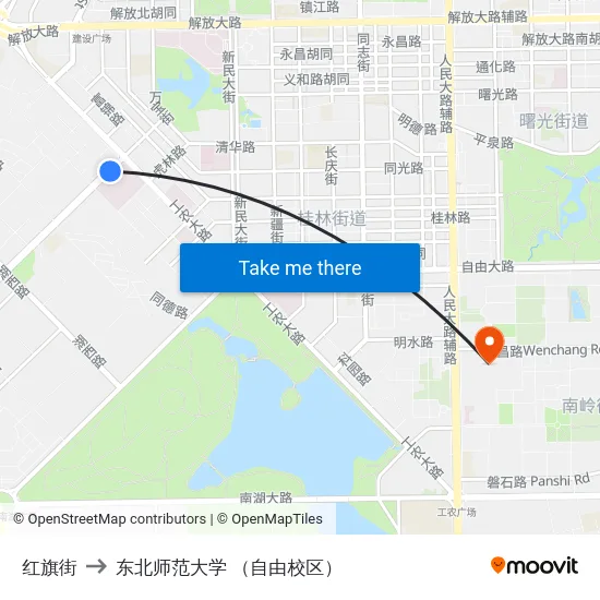 红旗街 to 东北师范大学 （自由校区） map