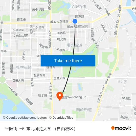 平阳街 to 东北师范大学 （自由校区） map