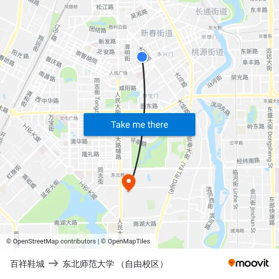 百祥鞋城 to 东北师范大学 （自由校区） map
