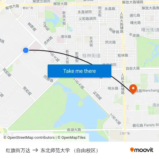 红旗街万达 to 东北师范大学 （自由校区） map