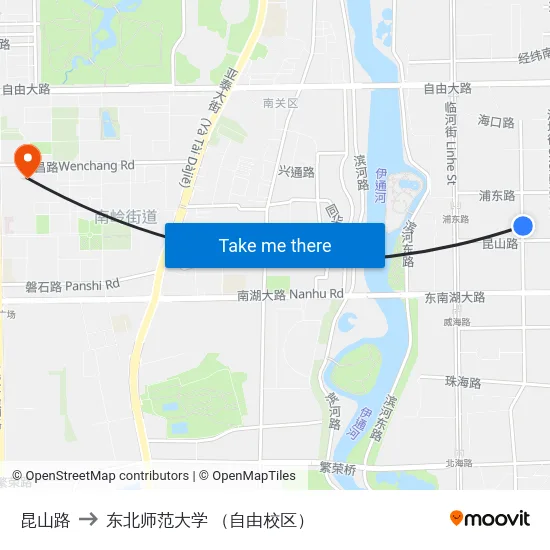 昆山路 to 东北师范大学 （自由校区） map