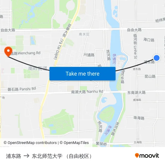 浦东路 to 东北师范大学 （自由校区） map