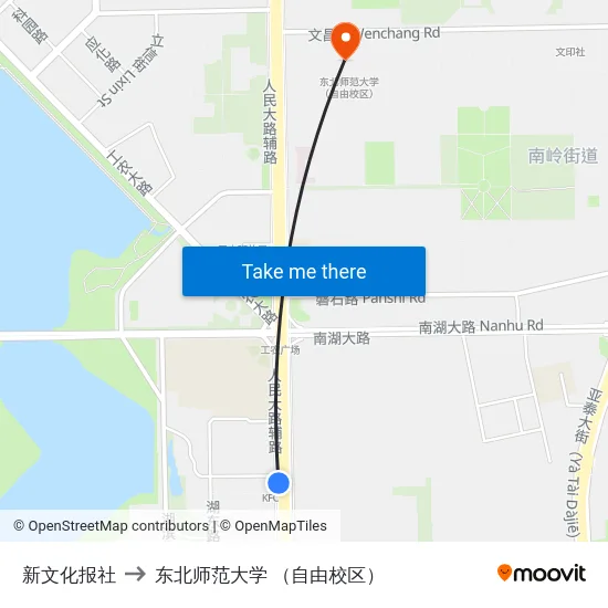 新文化报社 to 东北师范大学 （自由校区） map