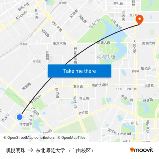 凯悦明珠 to 东北师范大学 （自由校区） map