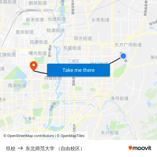 坦校 to 东北师范大学 （自由校区） map