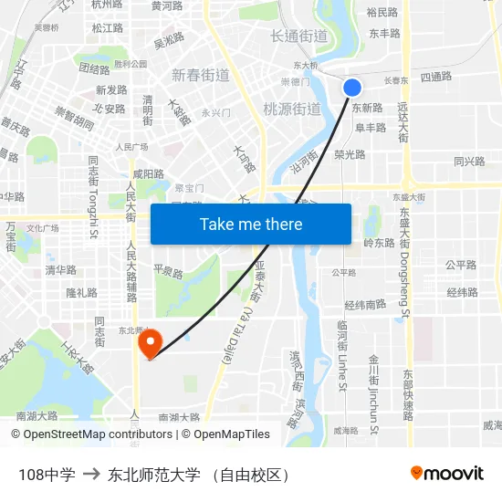108中学 to 东北师范大学 （自由校区） map