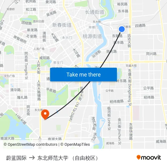 蔚蓝国际 to 东北师范大学 （自由校区） map