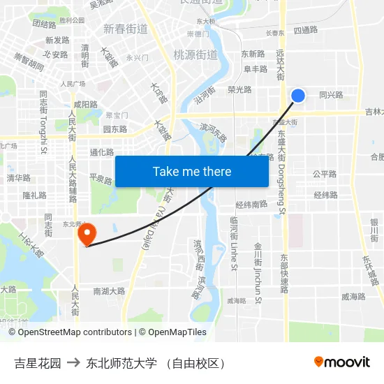 吉星花园 to 东北师范大学 （自由校区） map