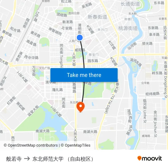 般若寺 to 东北师范大学 （自由校区） map