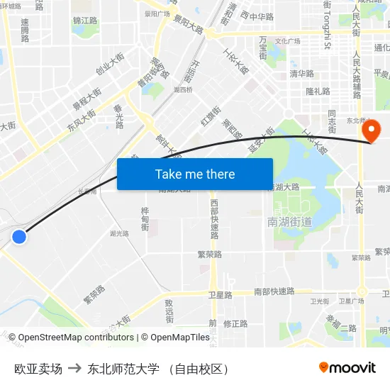 欧亚卖场 to 东北师范大学 （自由校区） map